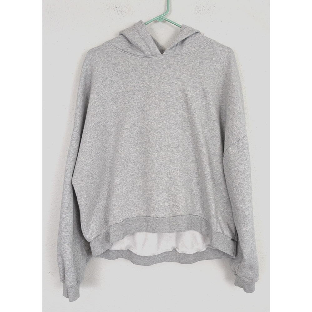 Gap women's sz L Hi Lo Cropped Hoodie Sweatshirt heather gray relaxed 4597